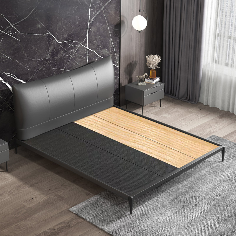 Yihaixuan nórdico Luz de lujo de cuero cama de hierro dormitorio principal cama doble italiano minimalista Hong Kong estilo ins estilo 1,8 m Cama grande