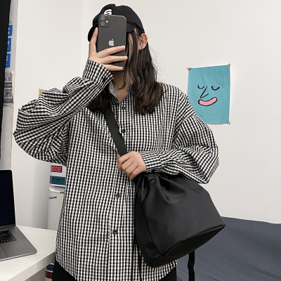 潮小包包2020新款斜挎包男女百搭ins森系文艺帆布包单肩水桶包潮|ms