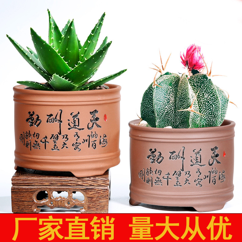 Purple Clay Ceramic Succulent Flower Pot, Rustic Home Decor for Living Room, Creative and Simple Design for Planting Calamus and Asparagus Fern, Small Handmade Item