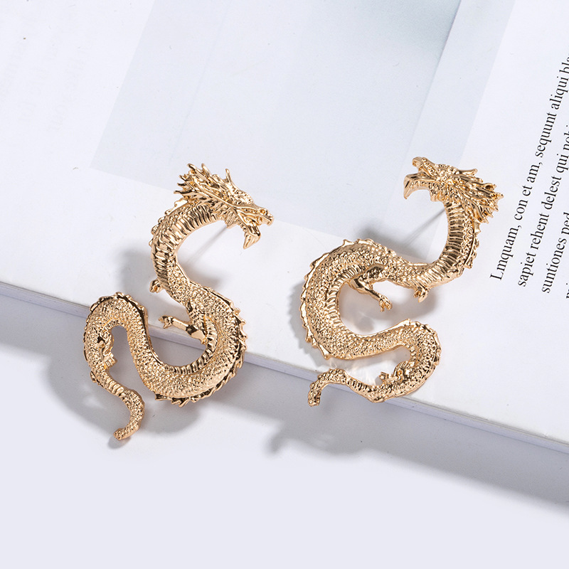 Nouveau Long Métal Exagéré En Forme De Dragon Animal Zodiaque Dragon Boucles D&#39;oreilles En Gros Nihaojewelry display picture 1