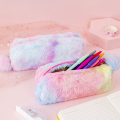 Korean style creative pencil box gradient color cute girl plush octagonal pencil bag girl heart student simple storage bag