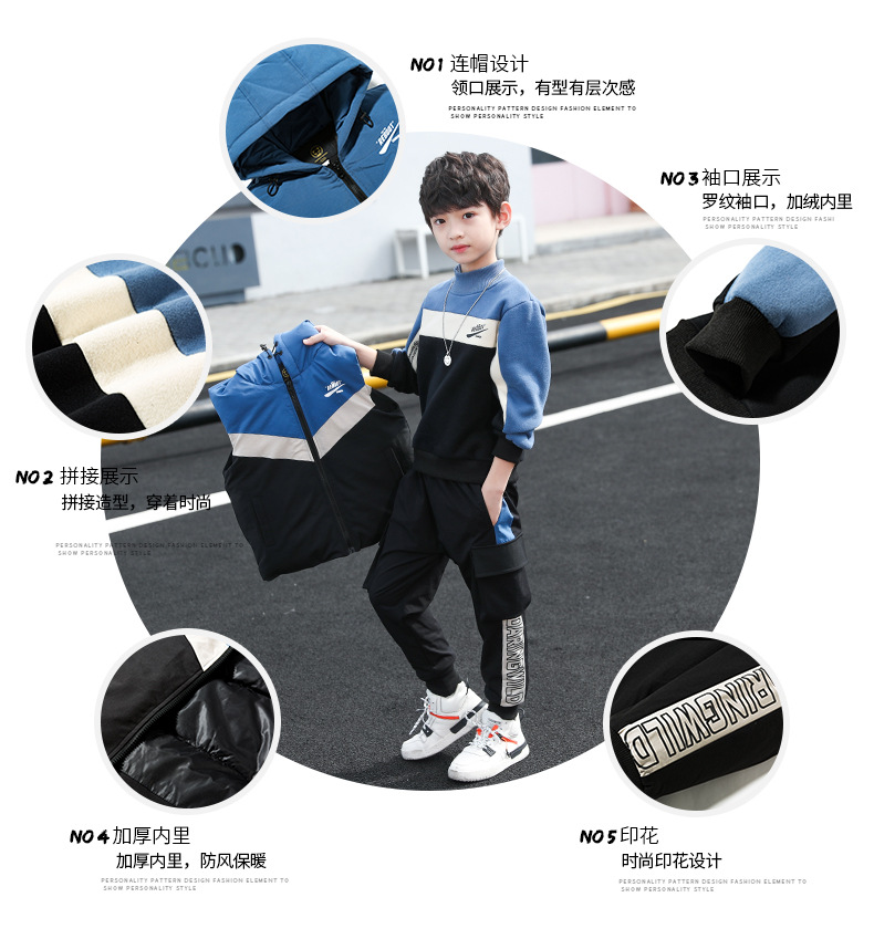 The 2022 new autumn and winter collection for boys is a trendy sporty and stylish three-piece hoodie set for boys with added fleece and thickened layers pic 6