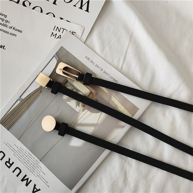 Japonés ins estilo artístico simple cinturón delgado de las mujeres negras Cinturón de moda de estilo coreano de las mujeres cinturón casual pantalones a juego