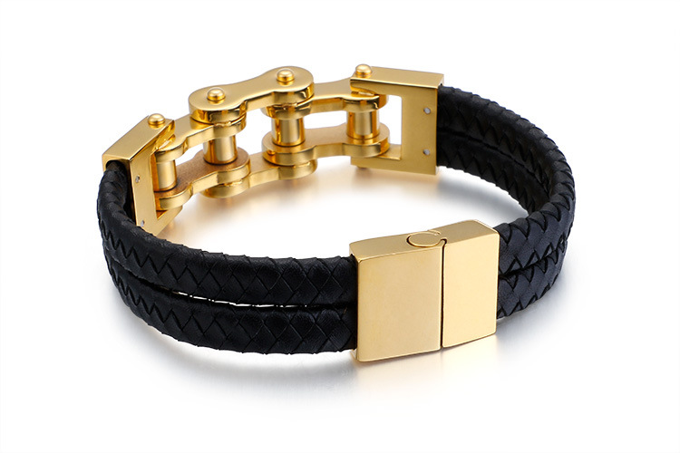 Simple Style Geometric Stainless Steel Pu Leather Plating 18K Gold Plated Men's Bracelets display picture 8