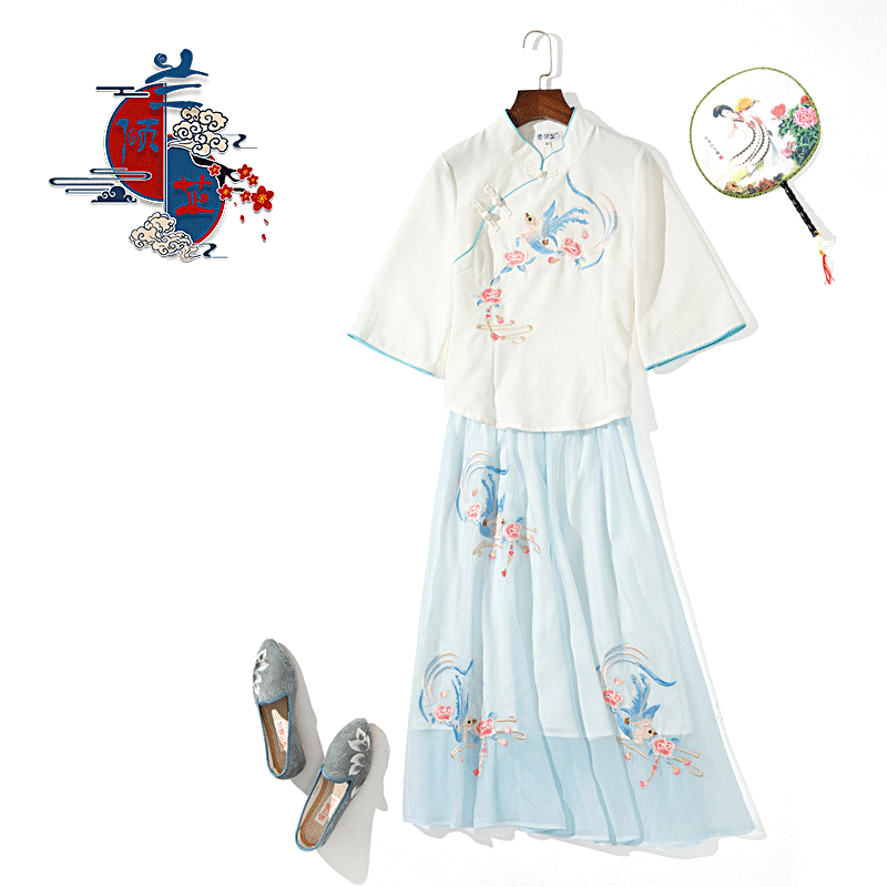 兰倾芷原创汉服小燕子绣花古典中国风改良款日常汉服女装一件代发