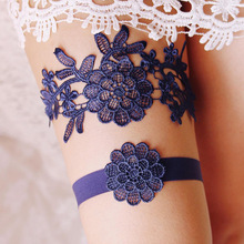 LW40新娘蕾丝袜带跨境天蓝色花吊袜带性感情趣大腿环西式婚礼配饰