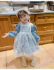 girl Korean Edition Two piece set 2021 Spring new pattern children puff sleeve Dress baby Lace braces skirt suit