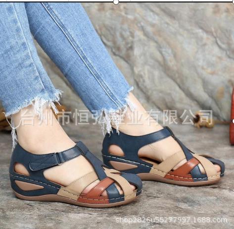Hollow Out Velcro Large Slope Heel Women's Sandals