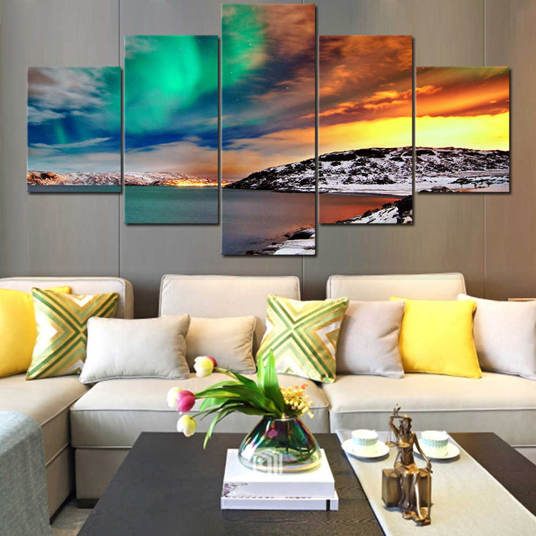 Canvas Home Decoration 5 Pieces Blue Sky Seaside Sunrise Sunrise Coral Reef Picture Sunset Seascape Poster