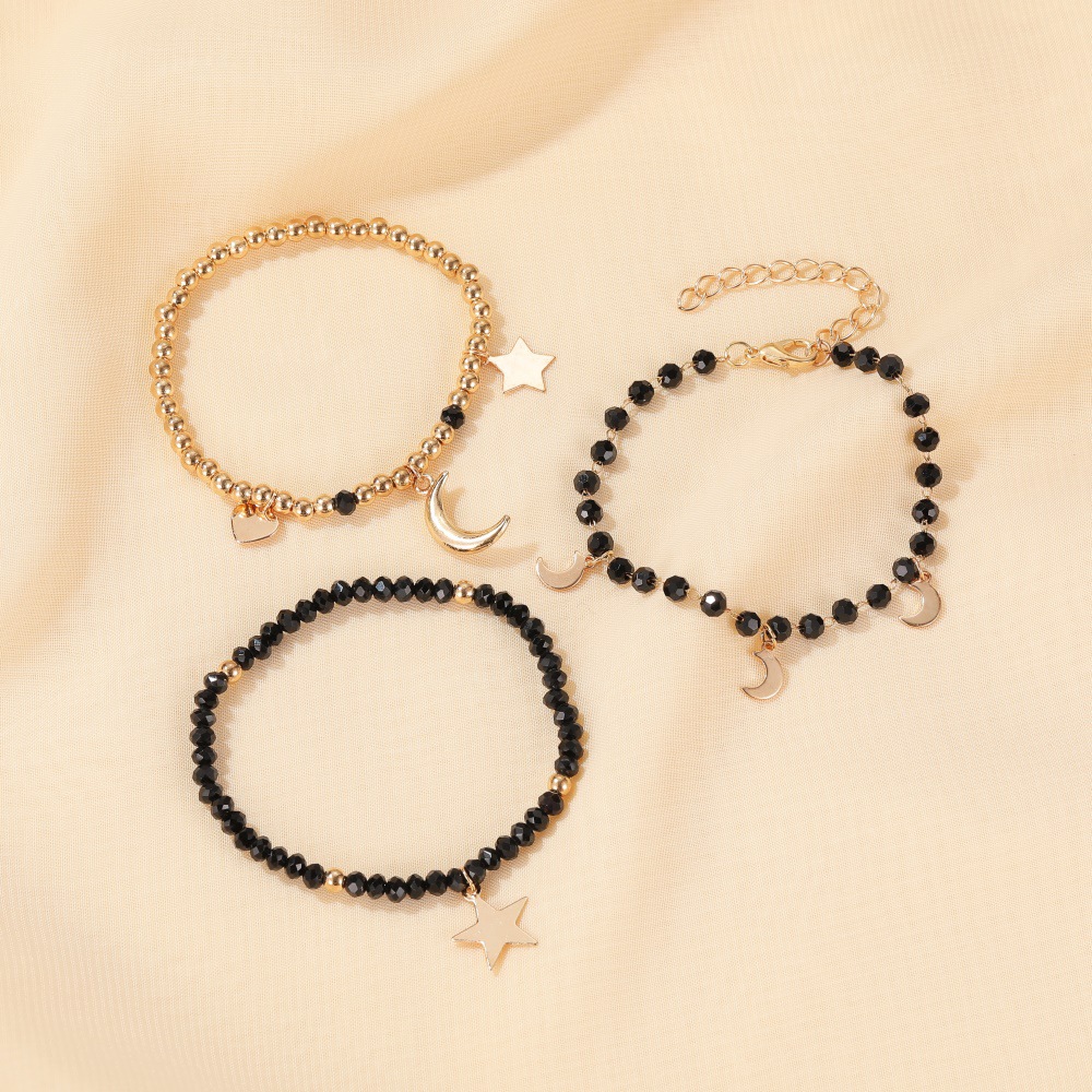 New Fashion Three-piece Bracelet Ladies Handmade Black Beaded Star Moon Bracelet Wholesale Nihaojewelry display picture 5