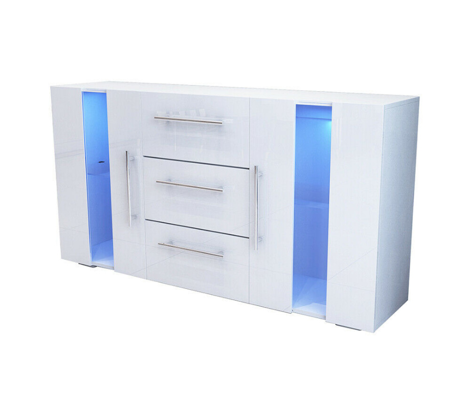 Moda 3-puerta 2-puerta blanco con luz LED de almacenamiento aparador gabinete sala de estar comedor aparador gabinete
