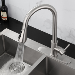 Cross-border 304 stainless steel kitchen pull-out faucet hot and cold mixed water brushed sink faucet