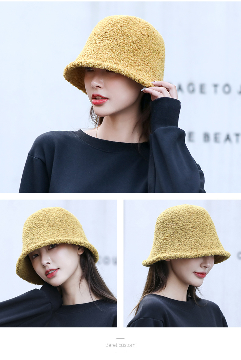 Nouveau chapeau de pêcheur en peluche d'agneau d'automne et d'hiver chapeau de mode coréenne pour femmes chapeau de seau d'eau couvrant le visage japonais chapeau de bassin Art Big Eaf_voghion.com