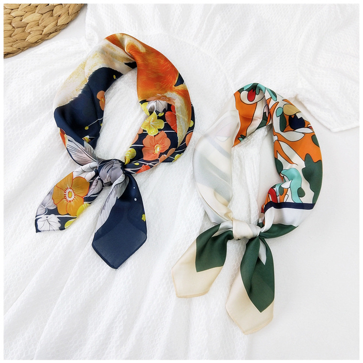60g Weight Silk Scarf Classification Travel Occasion Silk Material Unisex Gender Printing Design Sweet Style Khaki, Grey, Red, Green, Blue, Yellow, Black Color 70 Small Square Scarf Silk Scarf Women Summer Neck Scarf Neck Protector Korean Thin Scarf 1