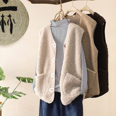 素衣巷羊羔毛绒马甲女2020年秋冬季皮毛一体秋款马夹背心外搭外套|ms