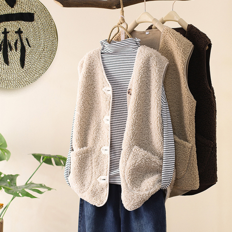 素衣巷羊羔毛绒马甲女2020年秋冬季皮毛一体秋款马夹背心外搭外套|ms
