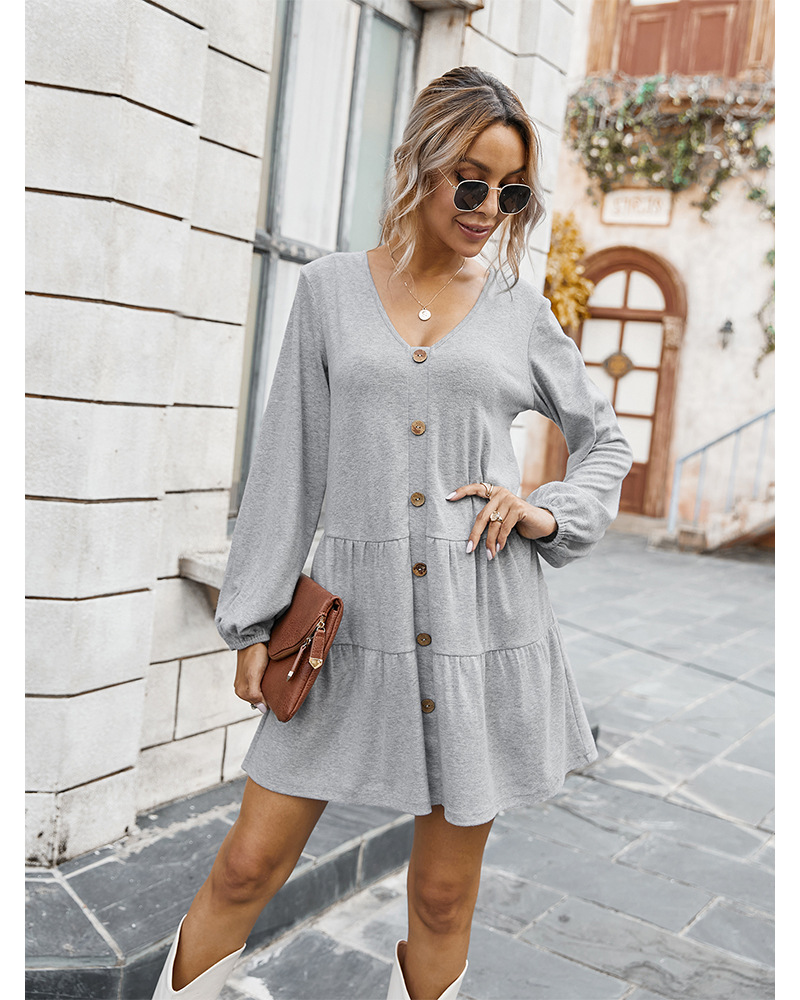 new autumn women s simple V-neck loose dress wholesale NSKA282