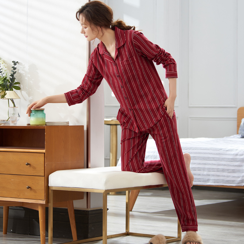 Pijamas otoño mujer primavera y otoño 100% algodón de manga larga algodón estilo coreano mamá de mediana edad Otoño e Invierno traje de uso doméstico de mujer