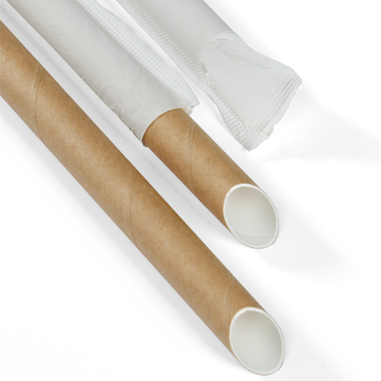 厂家定制一次性单根纸包降解保尖头奶茶纸吸管12x230独立包装
