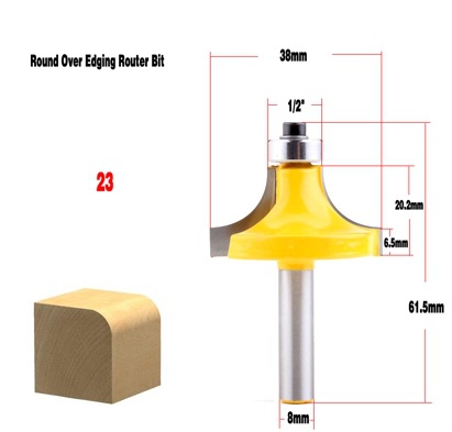 黄23号 8MM 圆角刀8*1 黄色外径38MM；1/4柄6.35MM