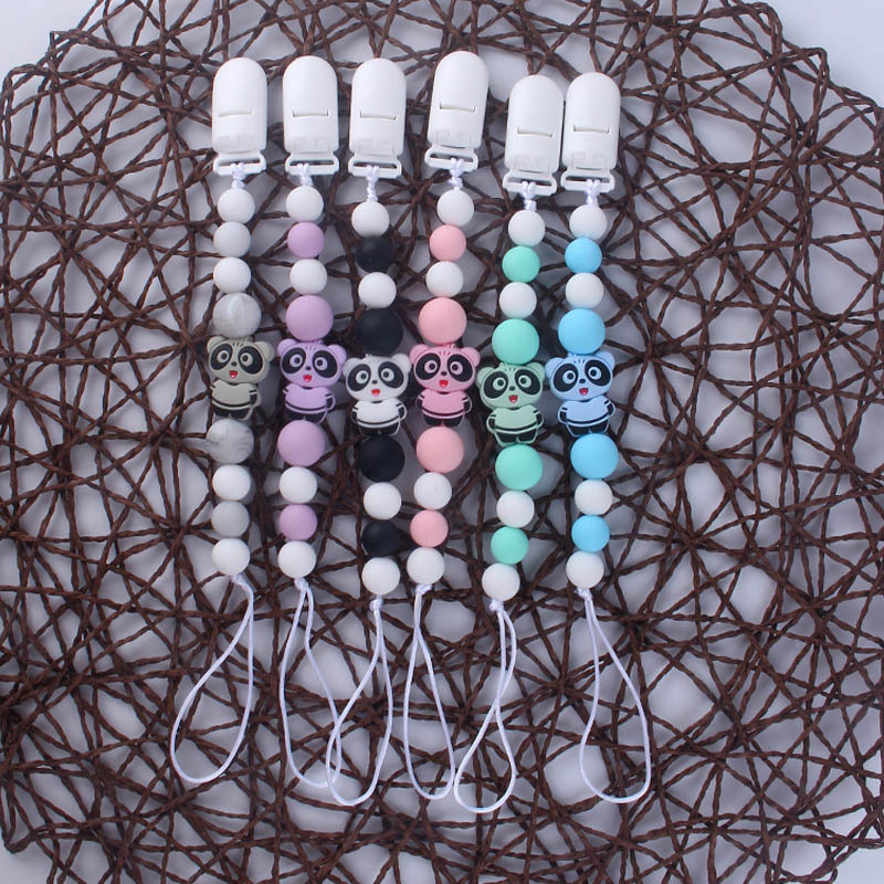 Bebé Panda silicona pezón clip cadena dientes de bebé Cadena de molienda cadena anti-caída calmante teether pezón
