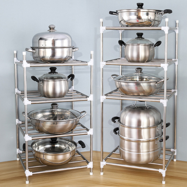 厂家直销3-5层不锈钢脸盆架蔬菜架厨房置物架多层锅架收纳架盆架|ru