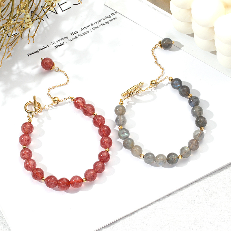 巴度草莓晶手链女月光石水晶招桃花韩版简约学生送闺蜜个性手串