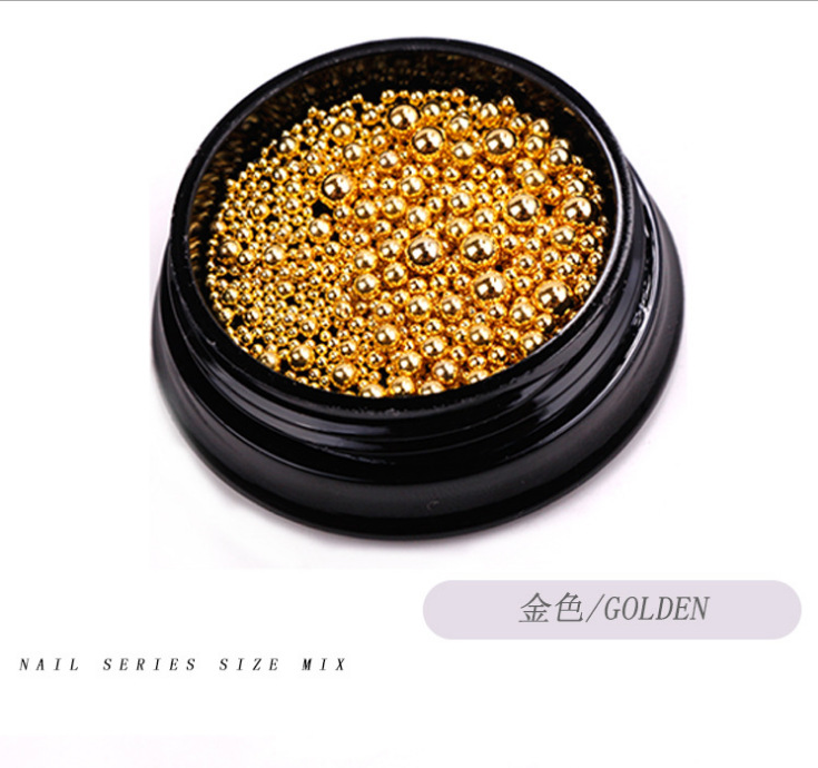 Transfronterizo especial manicura oro y plata pequeñas cuentas de acero uñas japonesas galvanoplastia metal micro cuentas joyas tamaño en caja mezclado cuatro colores