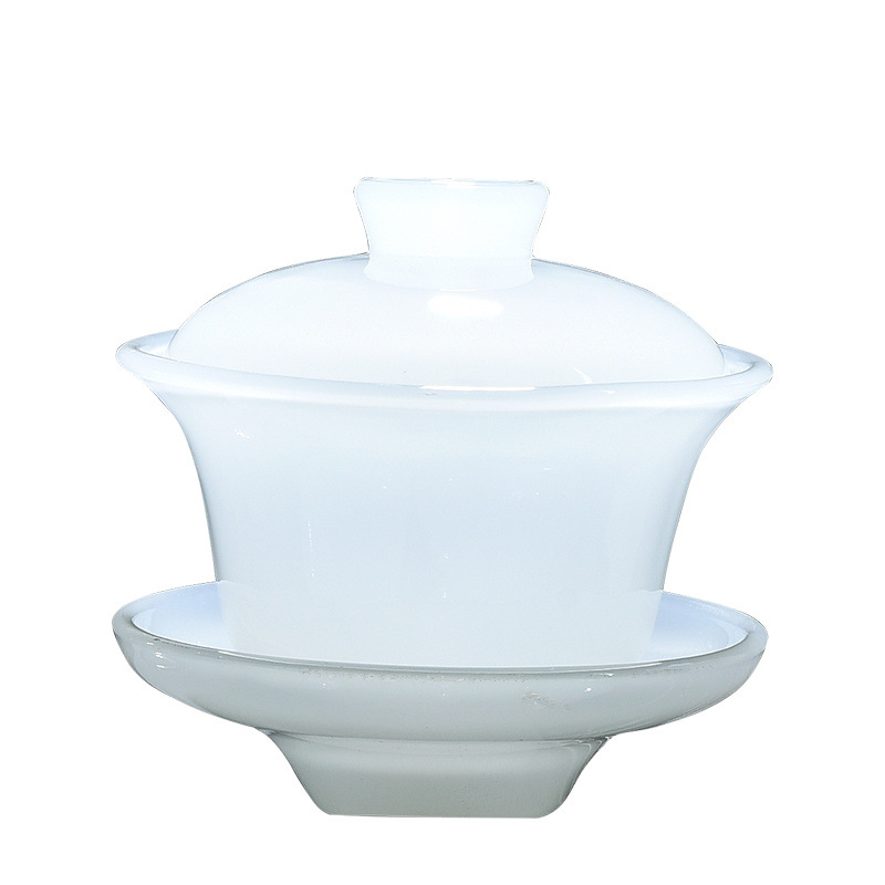 Cubierta de porcelana de jade Tazón taza de té sancai bandeja de té grasa vidrio de cerámica blanca tazón de té grande vidrio Kung Fu juego de té accesorios cubierta Tazón/