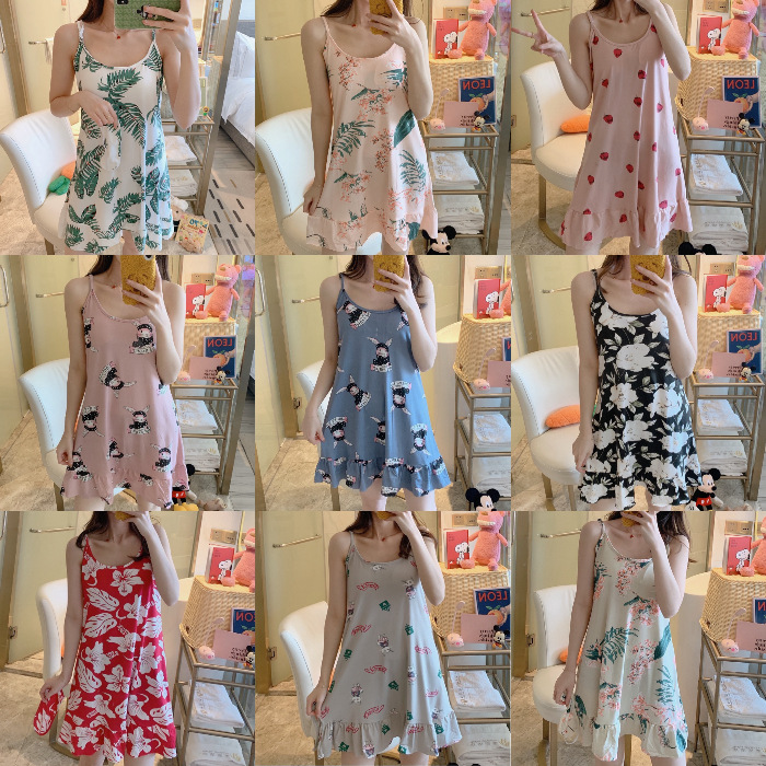 2020新款睡裙女宽松韩版夏季中长款性感吊带睡裙胸垫 M-XXL11花型