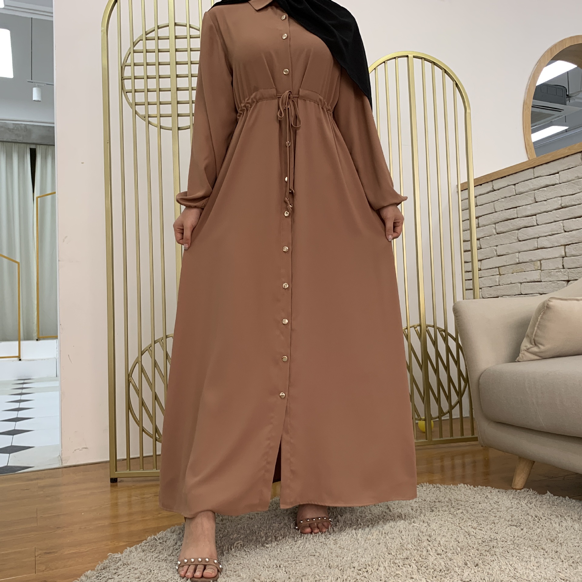 2020 New Fashion Muslim Lapel Solid Colo...