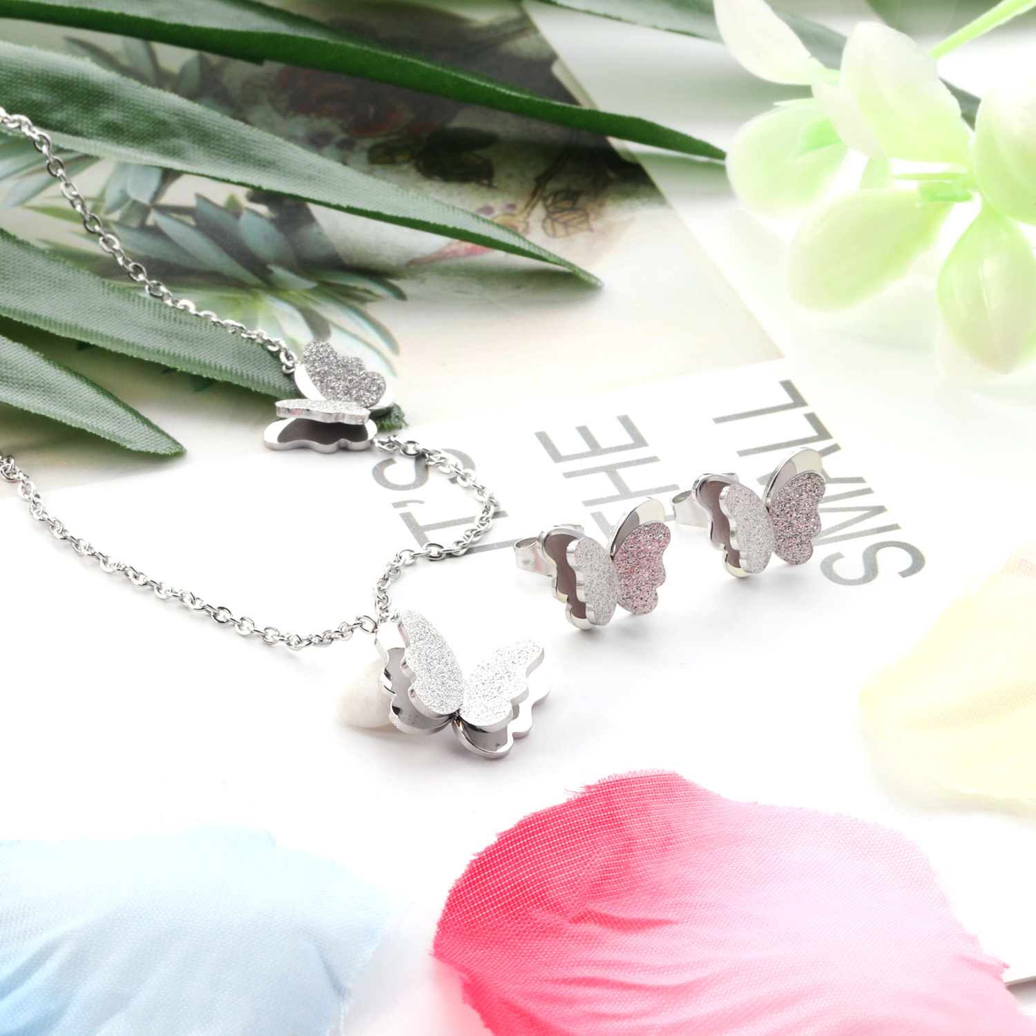Fashion Butterfly Stainless Steel Plating Earrings Necklace
