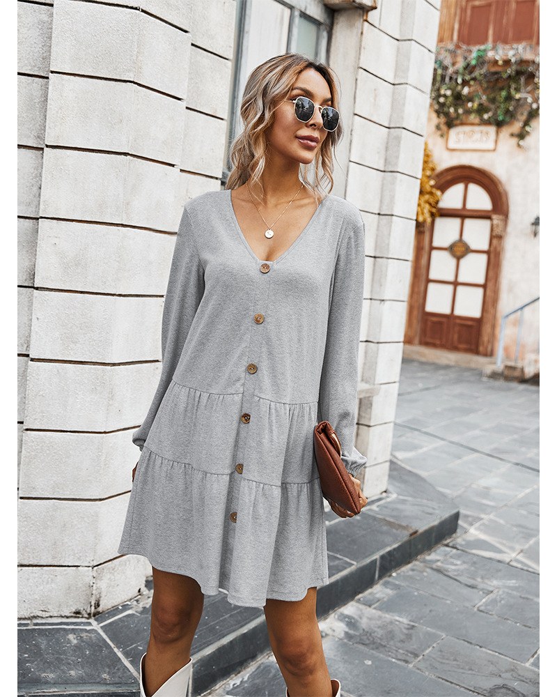 new autumn women s simple V-neck loose dress wholesale NSKA282