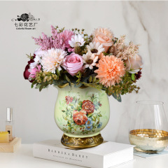 仿真玫瑰北歐玫瑰組合花繡球小把花手捧花束婚慶路引假花家居裝飾