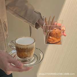 ins超火 北欧风玻璃咖啡杯子套装欧式摩卡拿铁拉花卡布奇诺咖啡杯