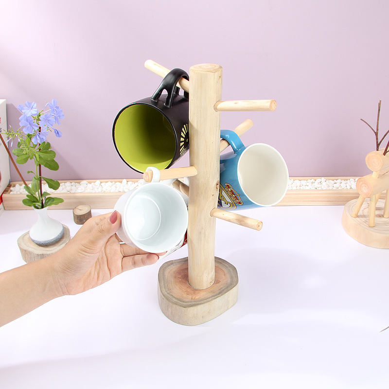 Creative Mug Holder Log Solid Wood Cup Storage Rack Coffee Cup Drain Rack Household Living Room Water Cup Hanger