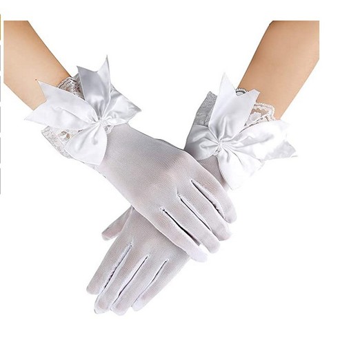 Wholesale wedding dress bridal black white lace gloves net short bow gloves yarn black lace evening party photos shooting short bowknot gloves