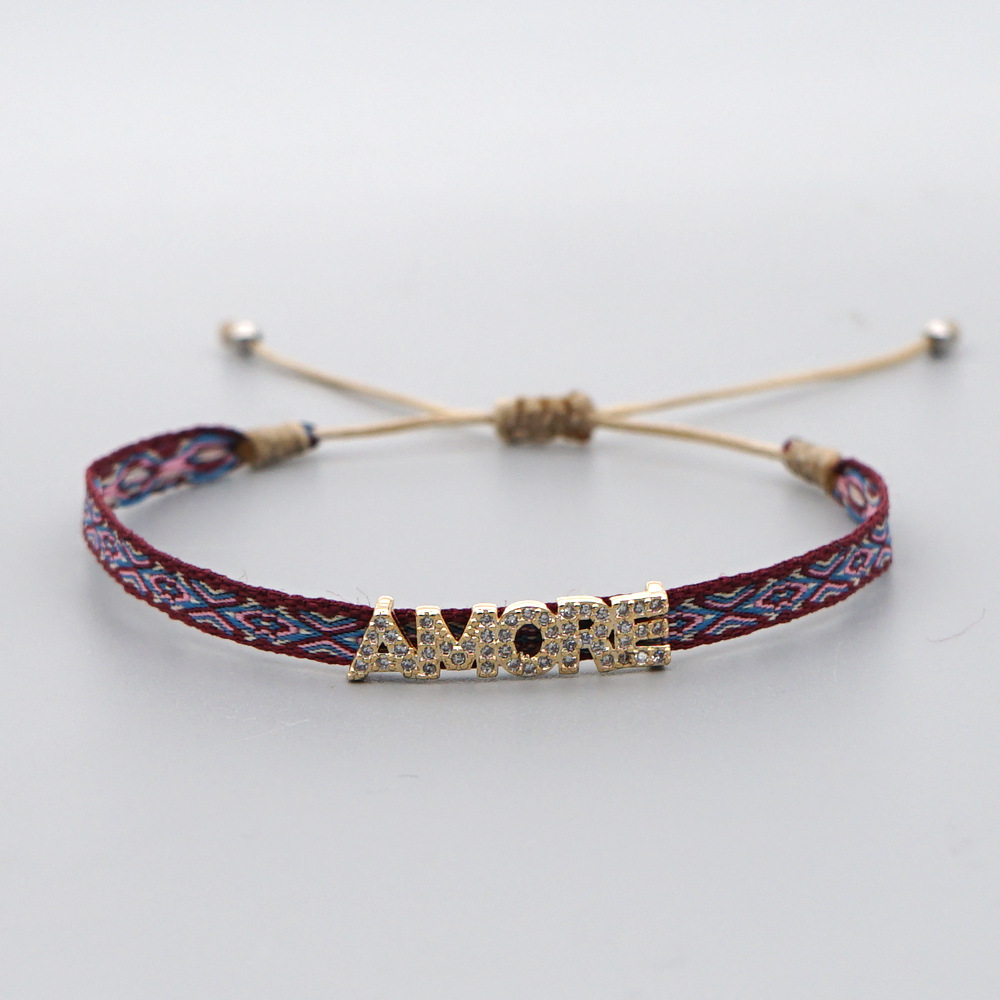 Contrasting Color Pattern Bohemia Retro Webbing Diamond Alloy Bracelet For Women Nihaojewelry display picture 1