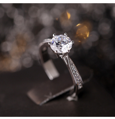 Cross-border exclusive six-prong zircon couples' Japanese and Korean simple closed-mouth adjustable engagement wedding rings