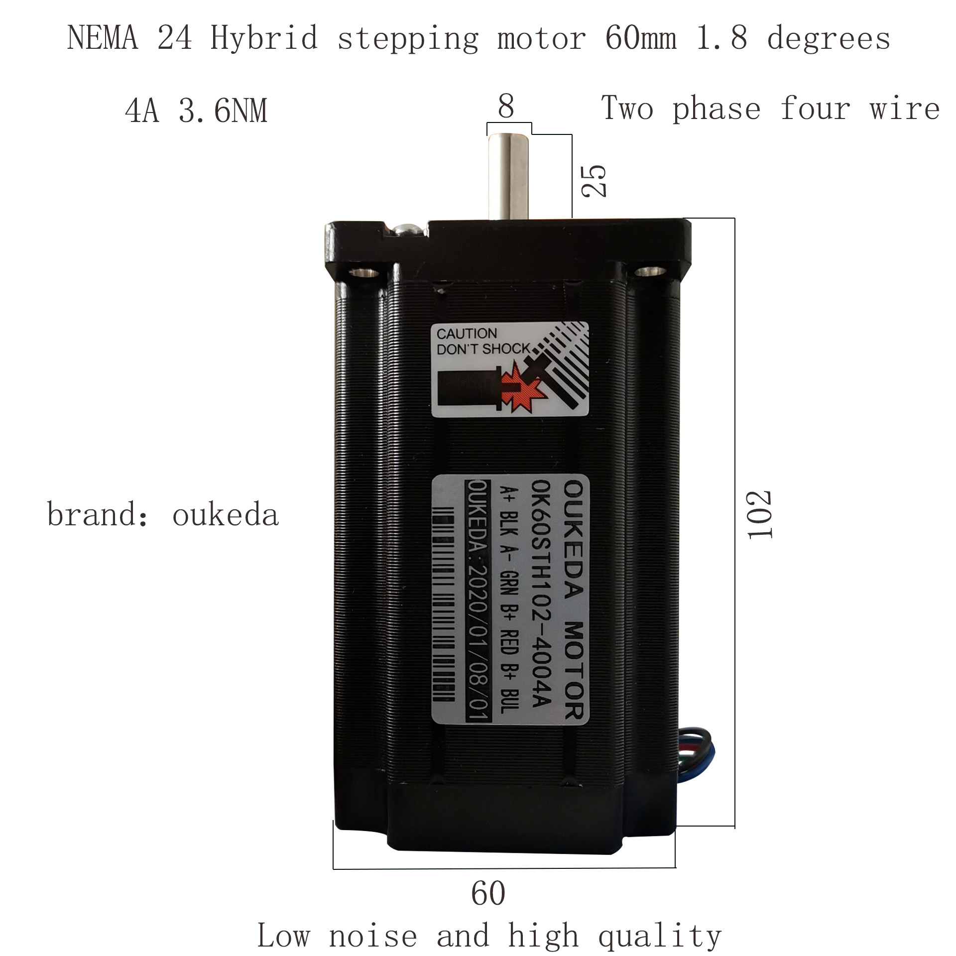 60步进电机 机身102 3.6NM 轴径8NEMA24 60电机 二相四线 4A