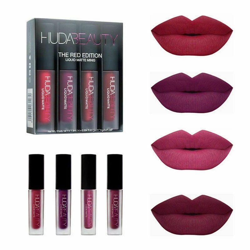 HUDA 4pcs Matte Lipstick Kit Liquid Lips...