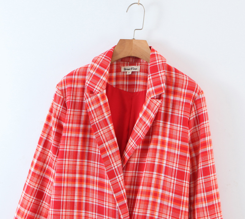 Wholesale autumn blogger retro red plaid double-breasted casual suit jacket  NSAM3106