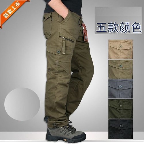 Cross-border AliExpress Work Pants Men Spring and Summer Thin Straight Leg Multi Pocket Loose Long Pants Trendy Youth Plus Size Sports