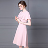 Temperament dress goddess model pink Ruffle short sleeve