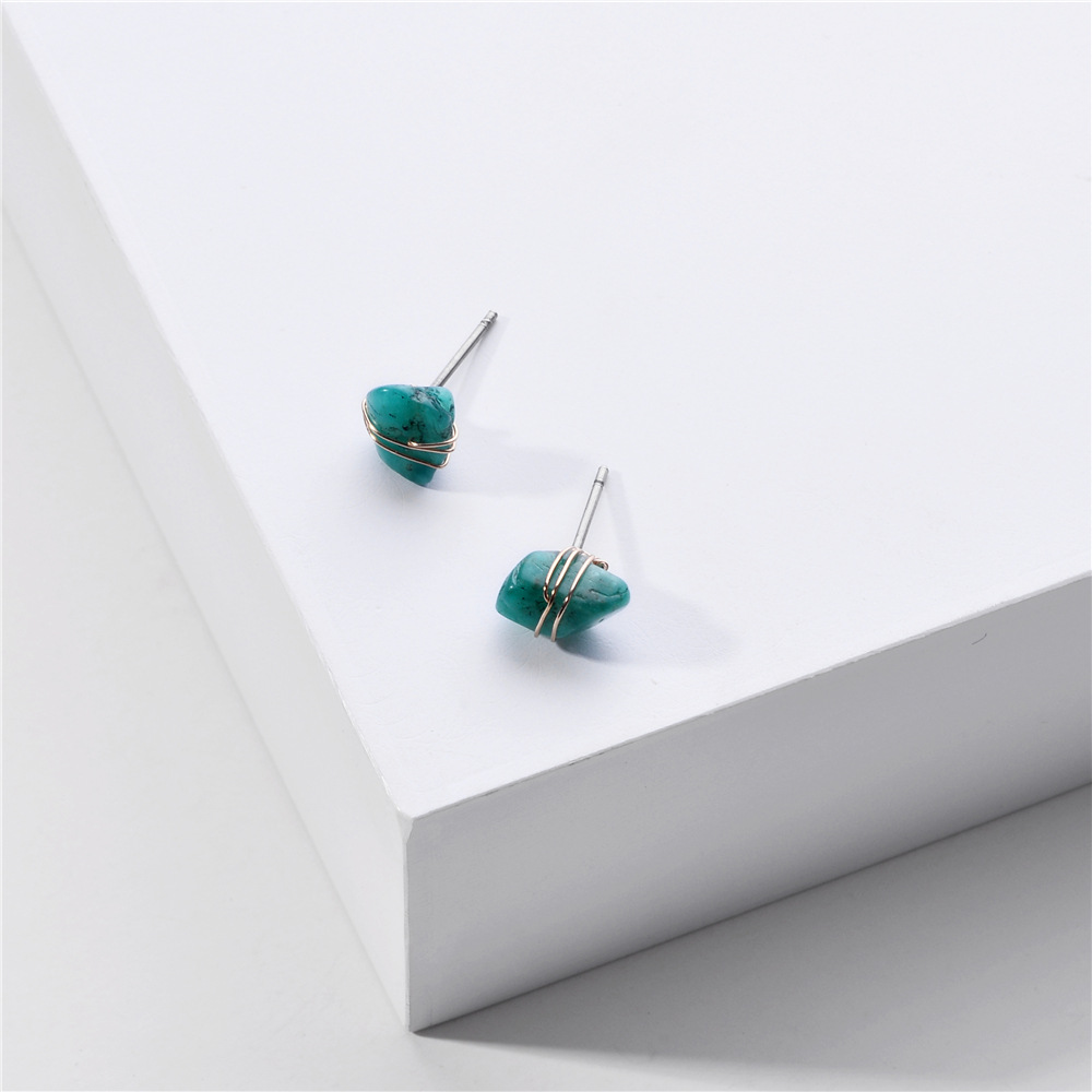 Fashion Big Jewelry Natural Stone Winding Copper Wire Small Stone Mini Earrings Wholesale Nihaojewelry display picture 9