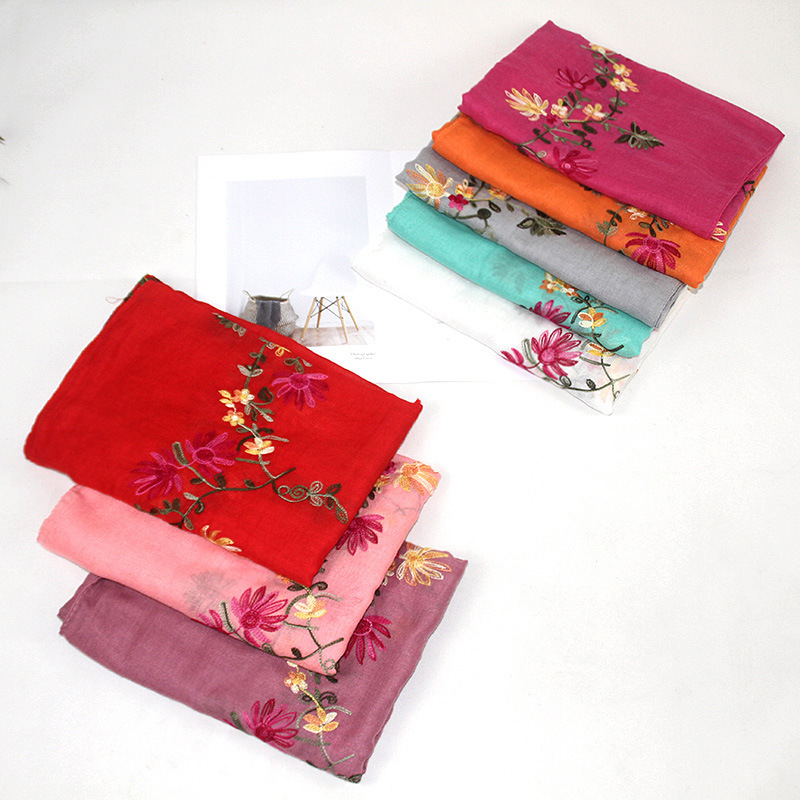 Bohemio bordado de algodón y lino de La Flor bufanda de las mujeres de Nepal viajes estilo étnico bordado bufanda chal