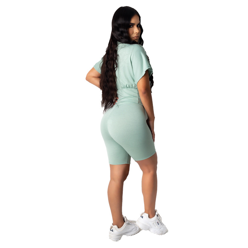 women s round neck T-shirt and shorts two-piece suit nihaostyles clothing wholesale NSXHX76812