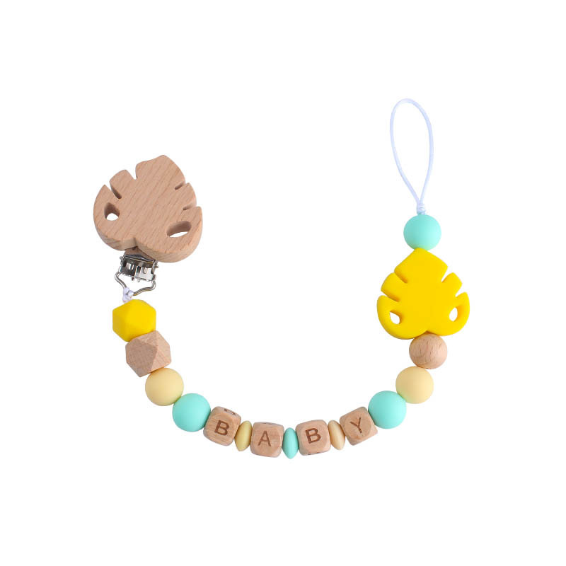 Baby Beech chupete clip Beech Leaf Toy teether nombre del bebé personalizable silicona hoja chupete cadena