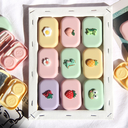 New Korean version matte contact lens box ins cartoon mini contact lens companion box portable care box