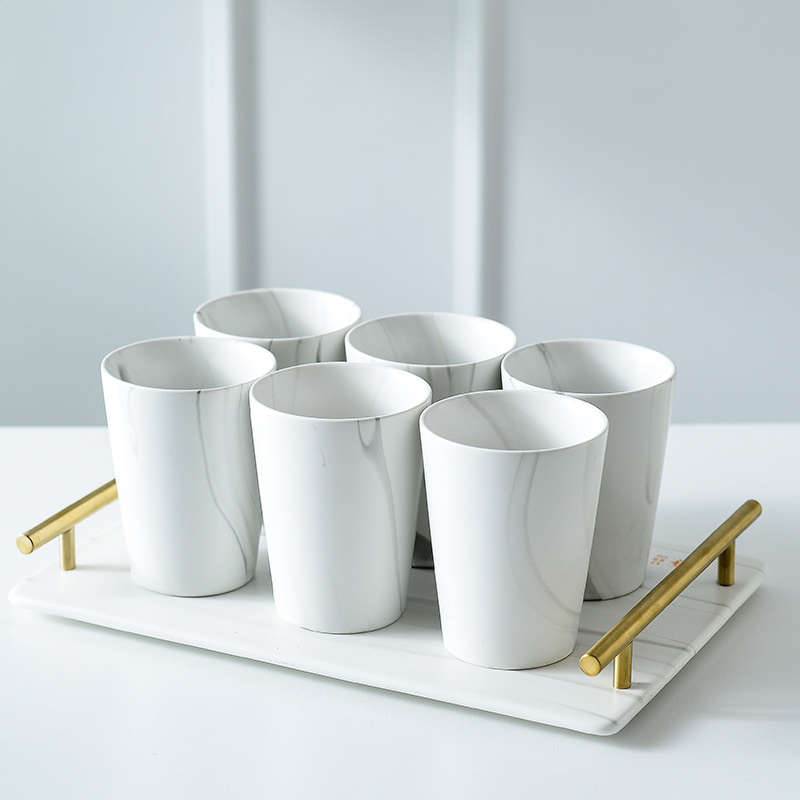 Estilo nórdico de oro marbling Taza de cerámica creativa conjunto de agua Luz de lujo taza de beber traje taza de hogar con bandeja
